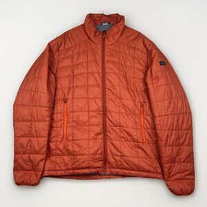 Forclaz Decathlon Puffer Jacket Mens Orange Trek 100 Hiking Lightweight Read*